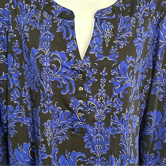 Women’s Large Pullover Top Metallic Stretch Slinky 3/4‎ Sleeve Black Blue Career - Picture 4 of 13